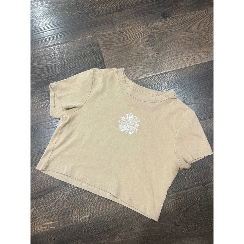 Cotton On Micro Tee Womens Tan Crew Neck Short Sleeve Graphic Crop Top M